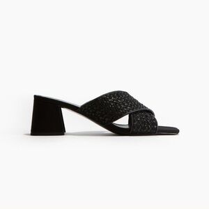 H&M Black Textured Heeled Mules